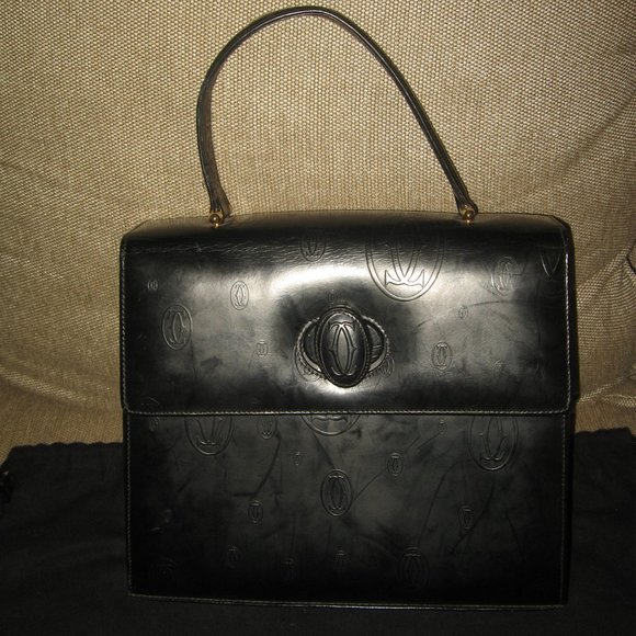❤️CARTIER Black Top Handle Birthday Bag Purse + Dustbag